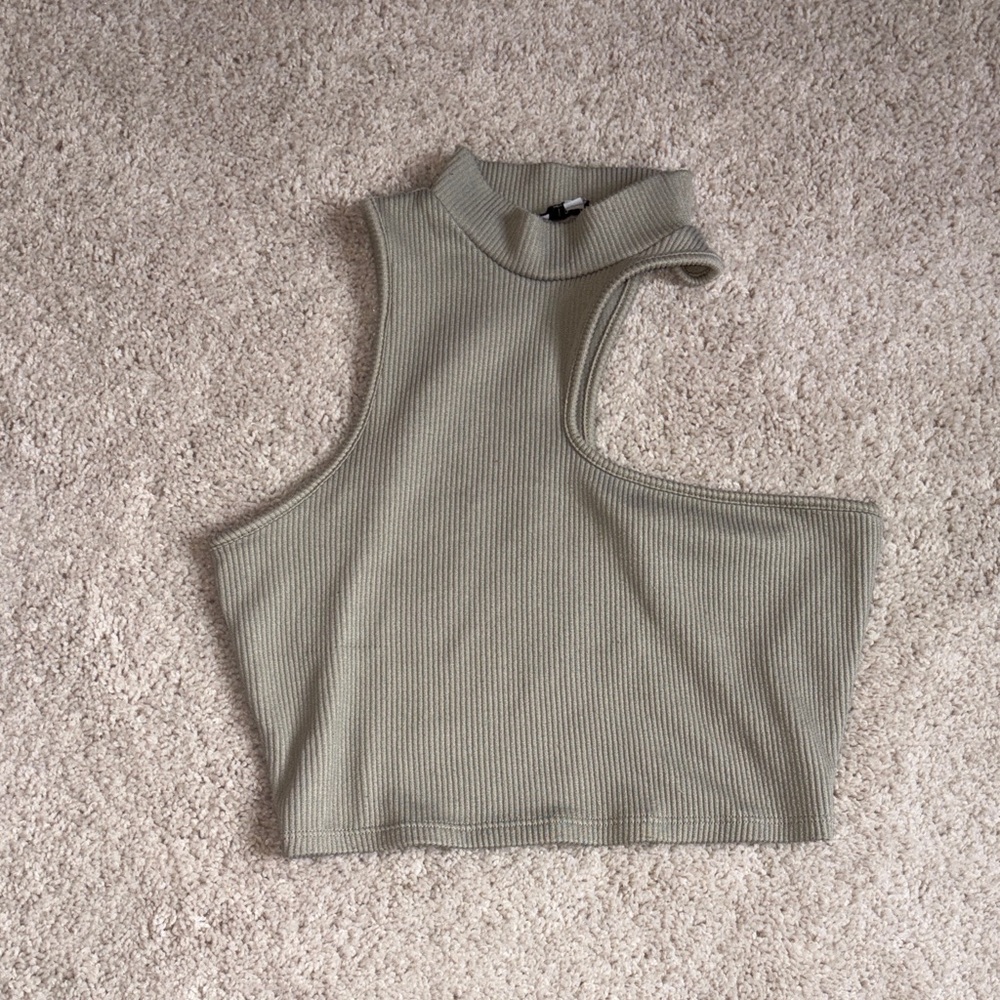 Sleeveless Ribbed Knit Top - Sage Green